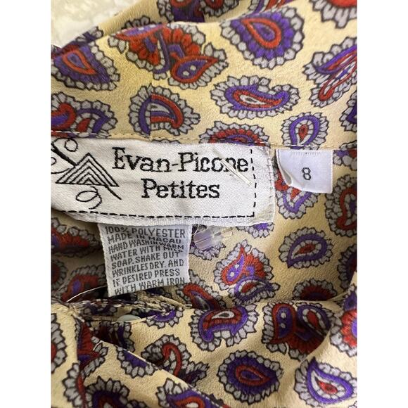 Evan Picone Petites Vintage 1980's Paisley Print Long Sleeve Blouse Bow Size 8 - Picture 9 of 10